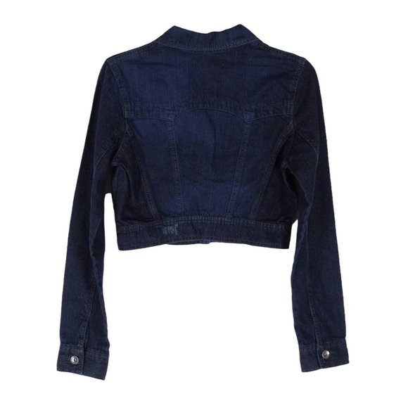 l.e.i. Cropped Jean Jacket Distressed Juniors Size M Indigo Blue Stretch Denim - Picture 8 of 10